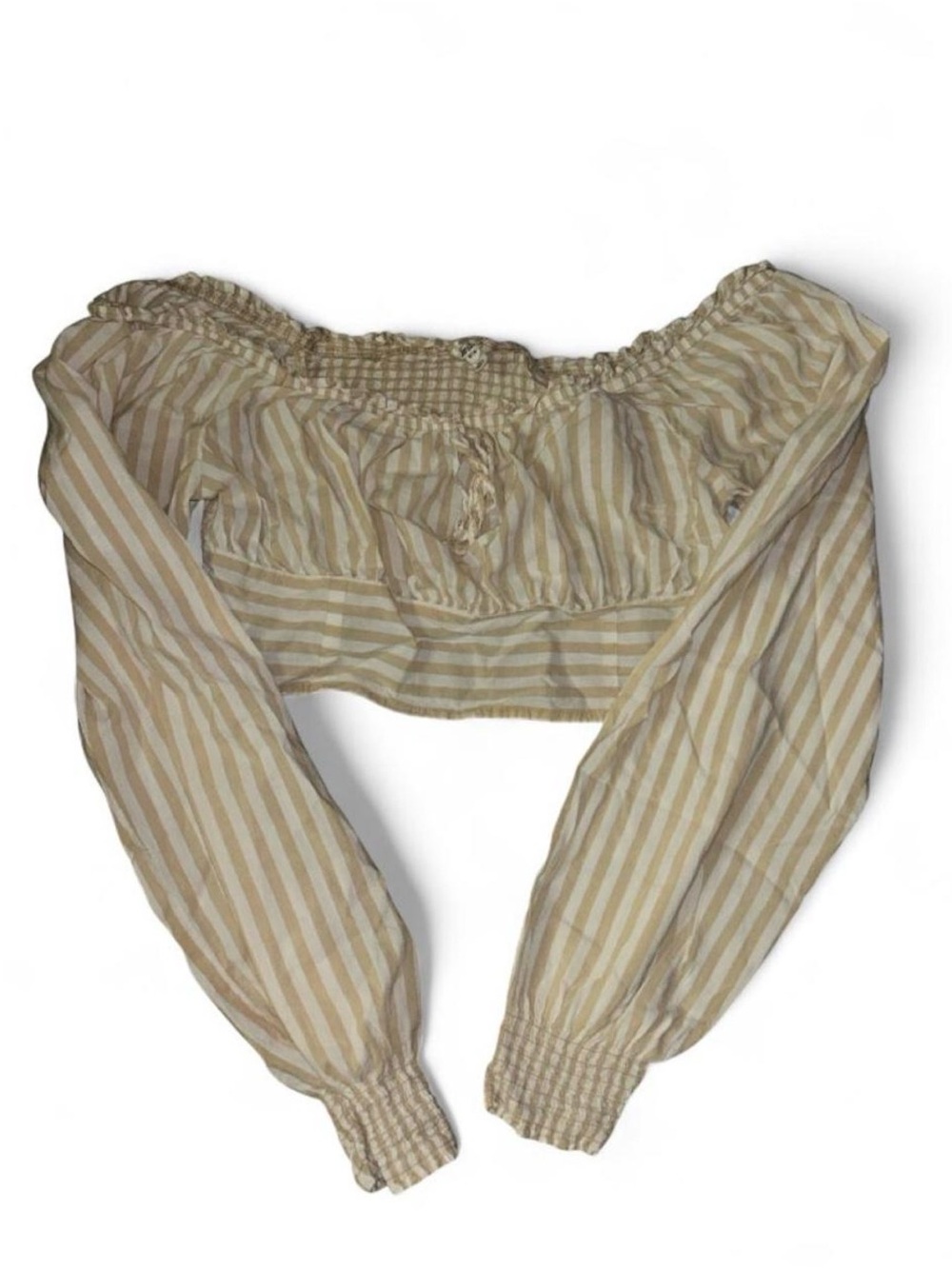 aerie Beige & Cream Striped Off-the-Shoulder Crop Blouse